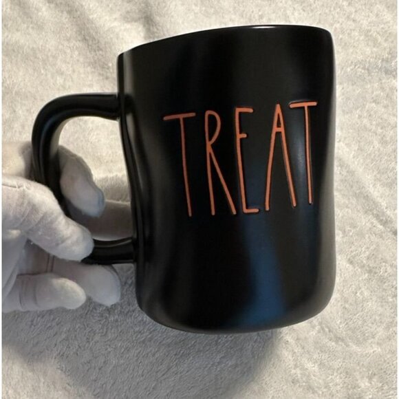 Rae Dunn Trick Treat Large Black Coffee Mug with Orange Letters Halloween Theme - Picture 2 of 7